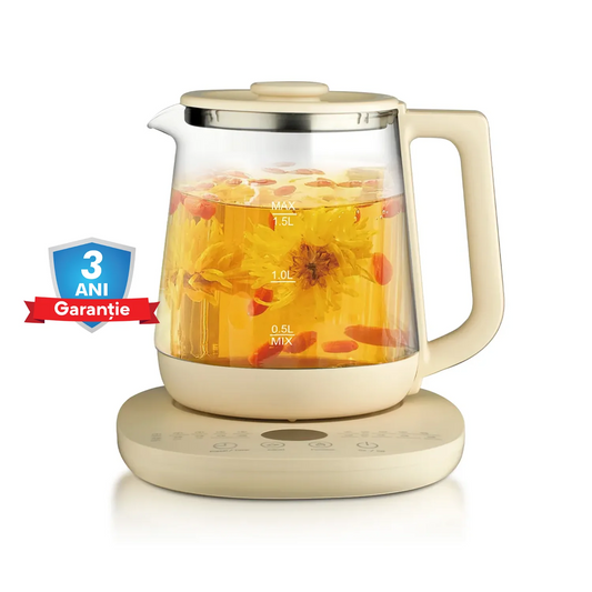 Ceainic electric fara fir, din sticla borosilicata, capacitate 1.5L, cu control automat al temperaturii, design elegant si rezistent la caldura