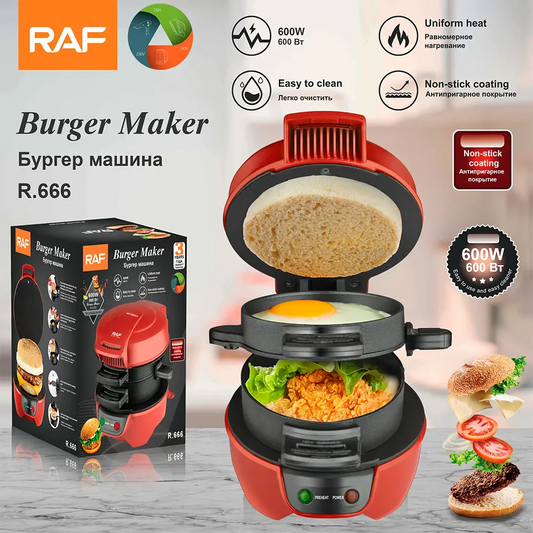 Aparat de sandwichuri RAF 666, Burger Maker, 600W, preparare rapida de sandwichuri si burgeri acasa