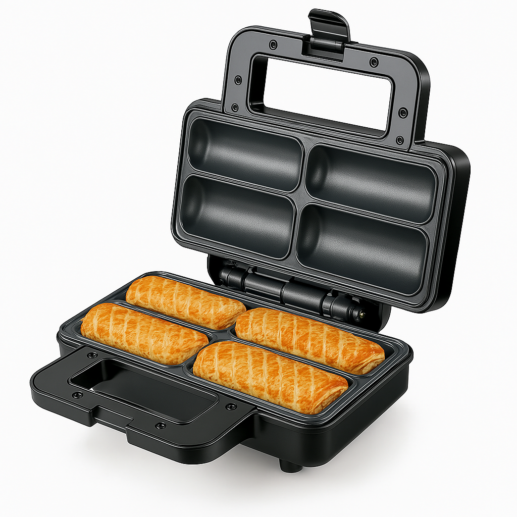Aparat Electric Hotdog Roll 800W Toaster cu Termostat Reglabil Placi Detasabile Suprafata Antiaderenta Gatire Rapida Acasa