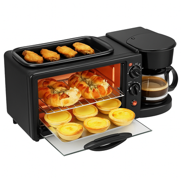 Aparat Multifunctional 3 in 1 Cuptor 9L Grill si Cafetiera 600ml – Inox, 1250W, Compact