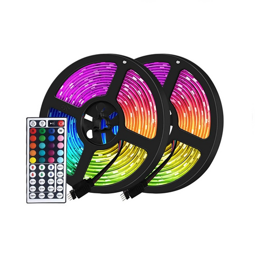 Set 2 x Banda LED RGB 10m, control prin telecomanda si aplicatie, lumina ambientala multicolora, autoadeziva, alimentare USB