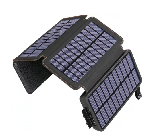 Baterie externa pliabila 20.000mAh cu 4 panouri solare de mare putere, ideala pentru drumetii, camping si calatorii fara acces la priza