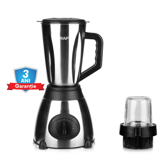Blender electric 2 in 1 RAF 300, vas din otel inoxidabil, rasnita pentru masala, capacitate 1.5L, 1000W, performant si versatil pentru gatit