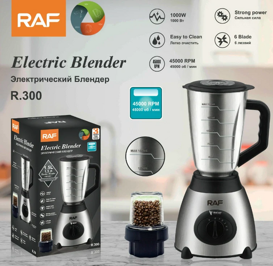 Blender electric 2 in 1 RAF 300, vas din otel inoxidabil, rasnita pentru masala, capacitate 1.5L, 1000W, performant si versatil pentru gatit