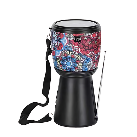 Boxa Portabila Bluetooth cu Incarcare Solara, Radio FM si Lanterna – Design Darbuka, 10W, USB & Card SD