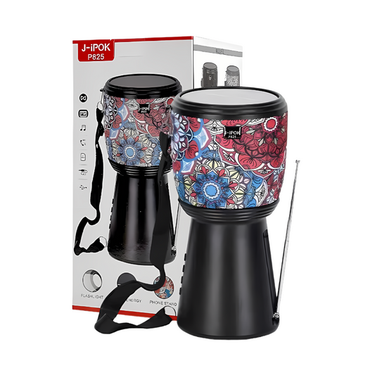 Boxa Portabila Bluetooth cu Incarcare Solara, Radio FM si Lanterna – Design Darbuka, 10W, USB & Card SD