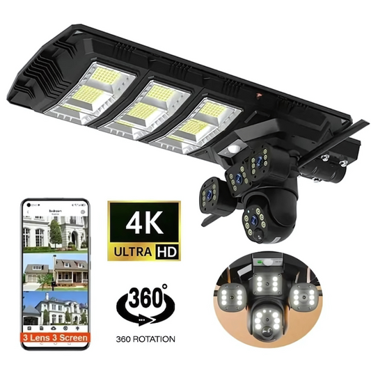 Camera 4G cu Lampa Solara 450W, 9MP, PTZ 360, Night Vision, Audio, IP65, V380, LED Stradala
