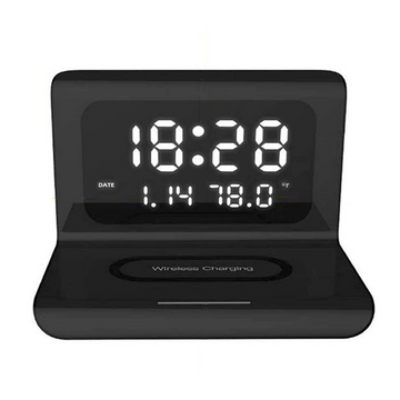 Ceas digital cu alarma si statie incarcare wireless rapida, model DigitalStation, afisaj LED ora, data si temperatura