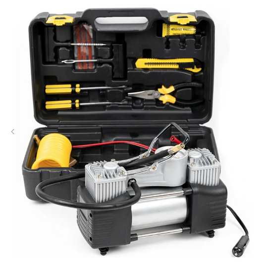 Compresor Auto in 2 Cilindri, 12V cu trusa completa pentru pana