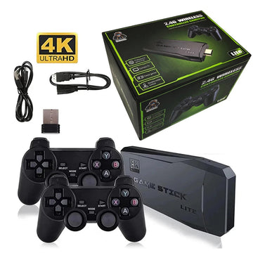 Consola Jocuri Wireless 4K cu 2 Controllere, Compatibila Smart TV prin HDMI, Memorie 64GB, Peste 10.000 Jocuri Incluse