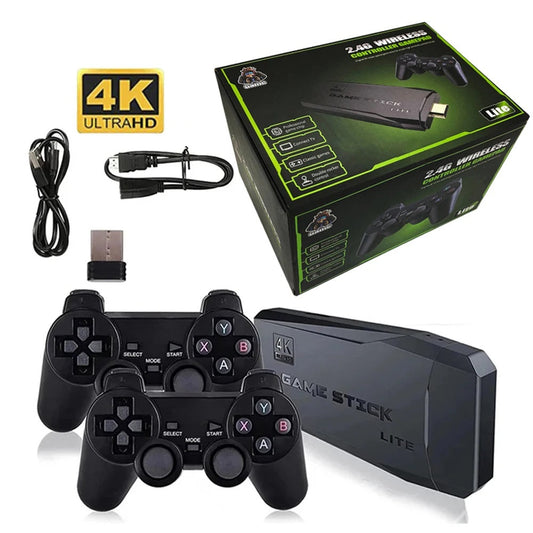 Consola Jocuri Wireless 4K cu 2 Controllere, Compatibila Smart TV prin HDMI, Memorie 64GB, Peste 10.000 Jocuri Incluse