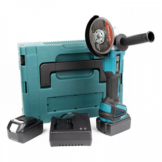 Polizor unghiular cu 2 acumulatori 24V, 5A, disc 100/115/125 mm