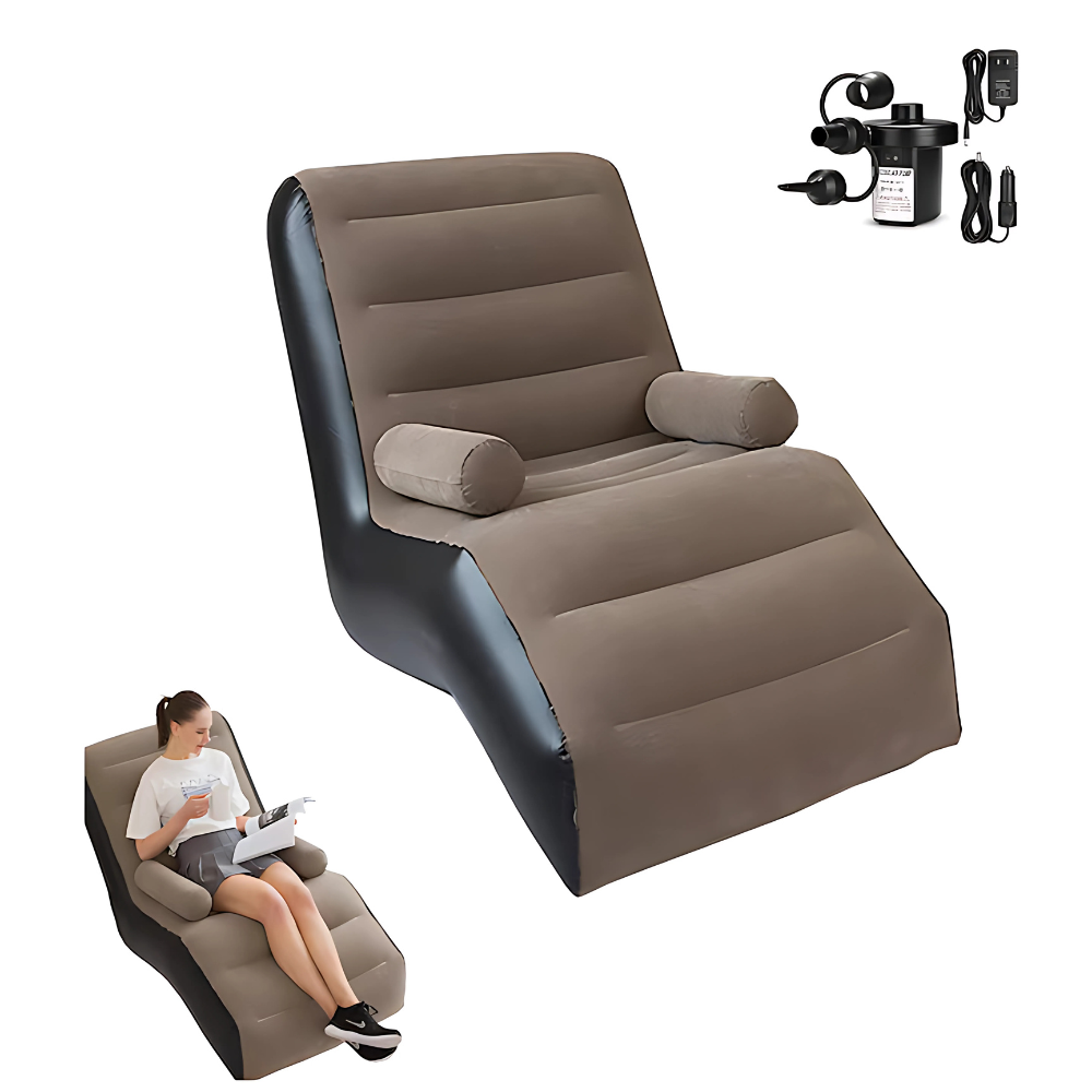 Fotoliu Gonflabil cu Cotiere, Impermeabil, Pliabil, Maro/Negru, Multifunctional