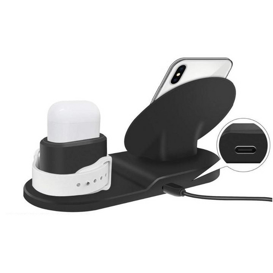 Incarcator wireless 3 in 1 Fast Charge pentru telefon, smartwatch si casti, incarcare rapida si simultana