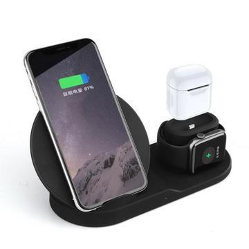 Incarcator wireless 3 in 1 Fast Charge pentru telefon, smartwatch si casti, incarcare rapida si simultana