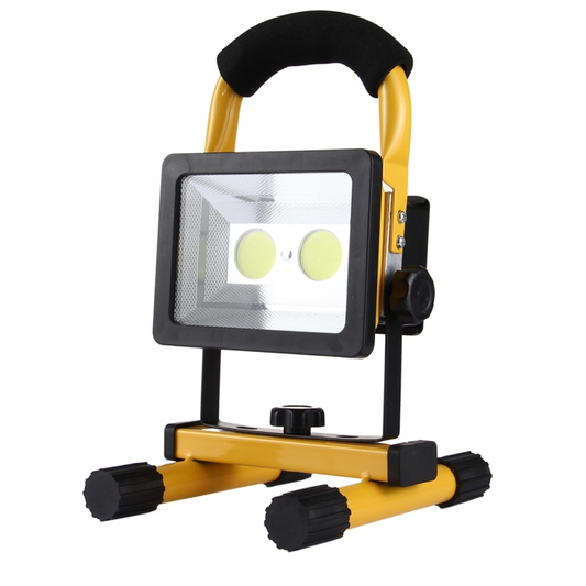 Lampa de lucru tip proiector cu 2 LED-uri, 30W, acumulator inclus, rezistenta IP65, ideala pentru santier si activitati outdoor