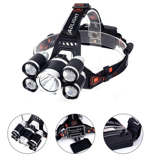 Lanterna frontala de mare putere cu LED si 2 acumulatori, intensitate reglabila, ideala pentru camping, drumetii si lucru in conditii de lumina redusa