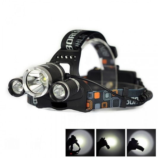 Lanterna frontala de mare putere, 2 Acumulatori Reincarcabili triplu led, protectie impotriva ploii