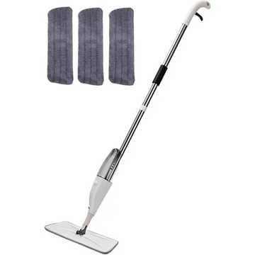 Mop Pro cu Spray, Cap Rotativ, 3 Lavete Microfibra, Rezervor 400ml, Alb