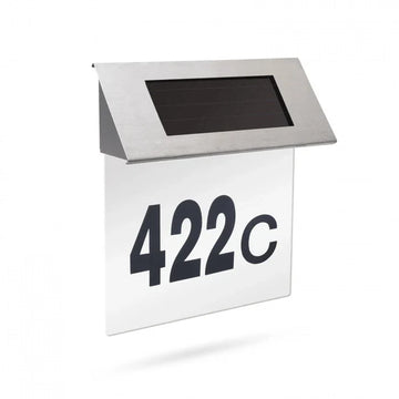 Numar de Casa cu incarcare solara si Iluminare LED, fabricat din Inox, 4 LED-uri, Rezistent la Intemperii, Design Elegant si Montaj Rapid
