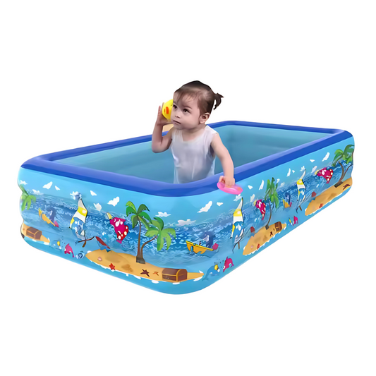 Piscina Gonflabila Dreptunghiulara pentru Familie – Podea Moale, Tematica Marina, 180 x 140 x 56 cm