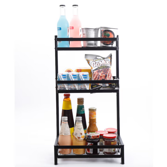 Raft condimente 3 polite, inox negru, etajera bucatarie 60cm