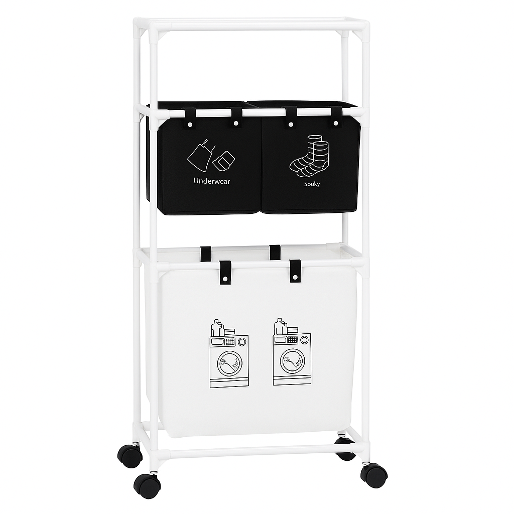 Raft Depozitare Haine Flippy – 3 Cosuri, Inox, Alb