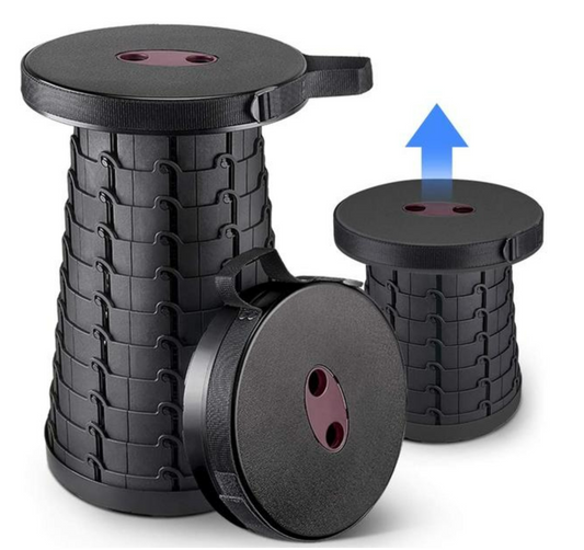 Scaun rotund portabil, pliabil telescopic, retractabil si extensibil pentru camping sau calatorii