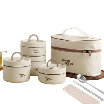 Set 4 Caserole Termice Inox 304, 2x440ml+2x600ml, Husa Etanse Izolate