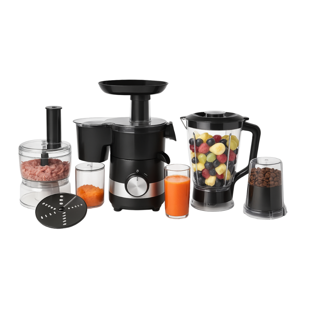 Set Blender 6 în 1 – 450W, Tocator, Mixer, Tel, Stick Blender, Maruntitor, Vas 500ml