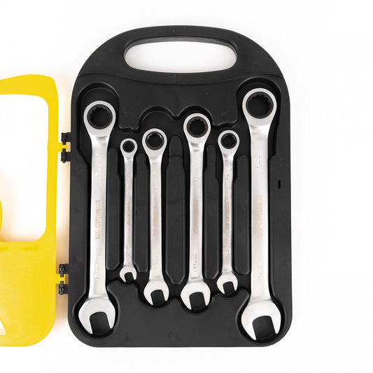 Set Chei Combinate cu Clichet si Cap Fix, 7 Piese, 8-19mm, Otel Crom Vanadiu, Cutie Transport Inclusa