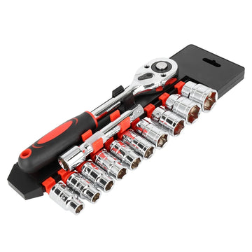 Set Chei Tubulare 12 Piese, 10-24mm, Cu Clichet si Adaptor 1/4, Crom Vanadiu