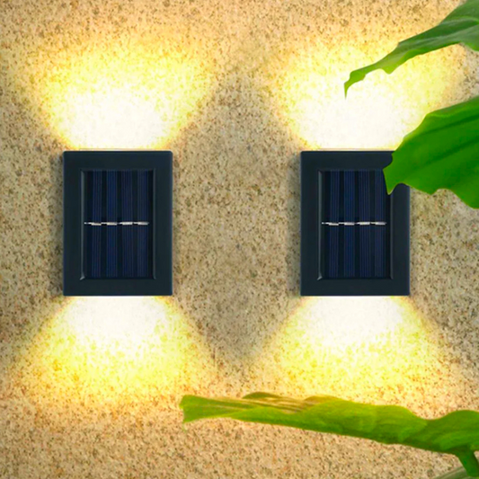 Set 2 lampi solare de perete cu senzor de lumina si iluminare calda