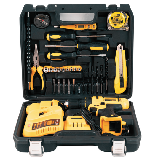 Trusa autofiletanta cu percutie, 24V 5Ah, set 30 piese, ideala pentru insurubare si gaurire in lemn, metal si zidarie