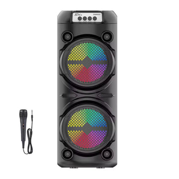 Boxa Bluetooth cu acumulator 2x10W, lumini, 2 difuzoare + microfon karaoke